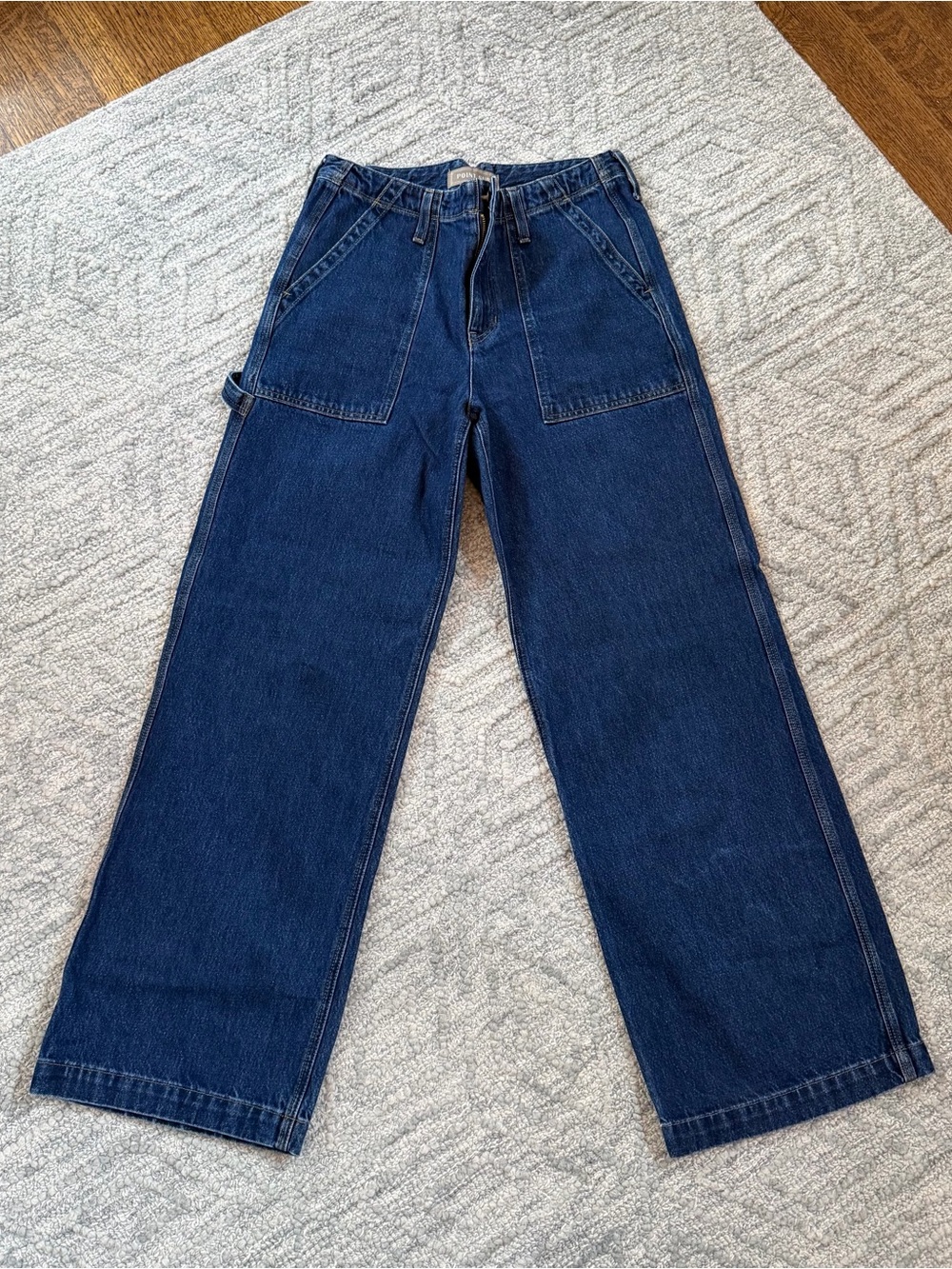 Wide-Leg Dark Blue Denim Jeans - Casual Flare - Picture 4 of 7